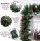 9FT Artificial Christmas Garland Pre-Lit with 50 LED Lights, Battery Powered, Decorated with Snowflakes, Pine Cones, Red Berries, Needle for Mantle Stairs, Indoor Outdoor Decorations